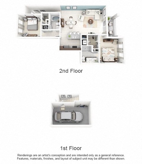 Floor plan for 2 beds, 2 baths, 1097 sqft